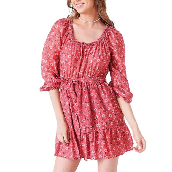 Xirena Jia Coral Blush Long Sleeve Floral Print Mini Dress Women’s Size Small - Picture 1 of 9